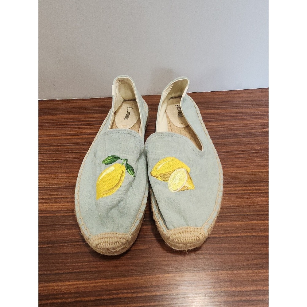 SOLUDOS‎ Womens Smoking Slipper Chambray Lemon Platform Espadrille size 7.5